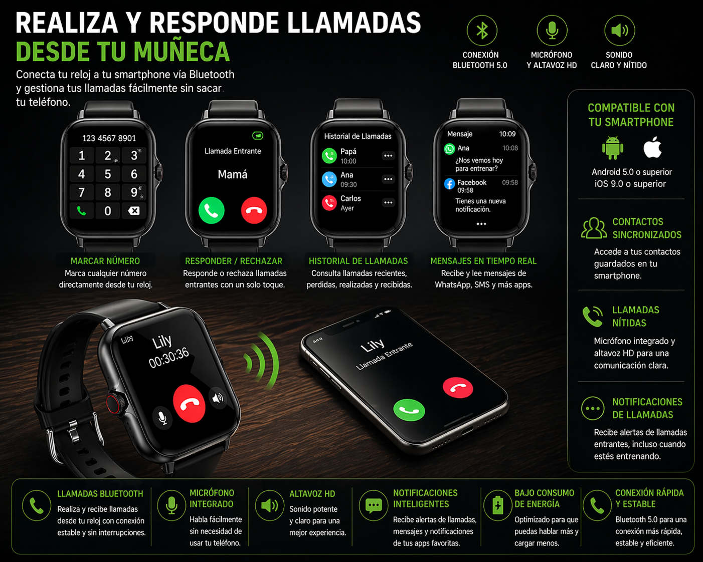 Smartwatch Deportivo/Pantalla HD/Llamadas