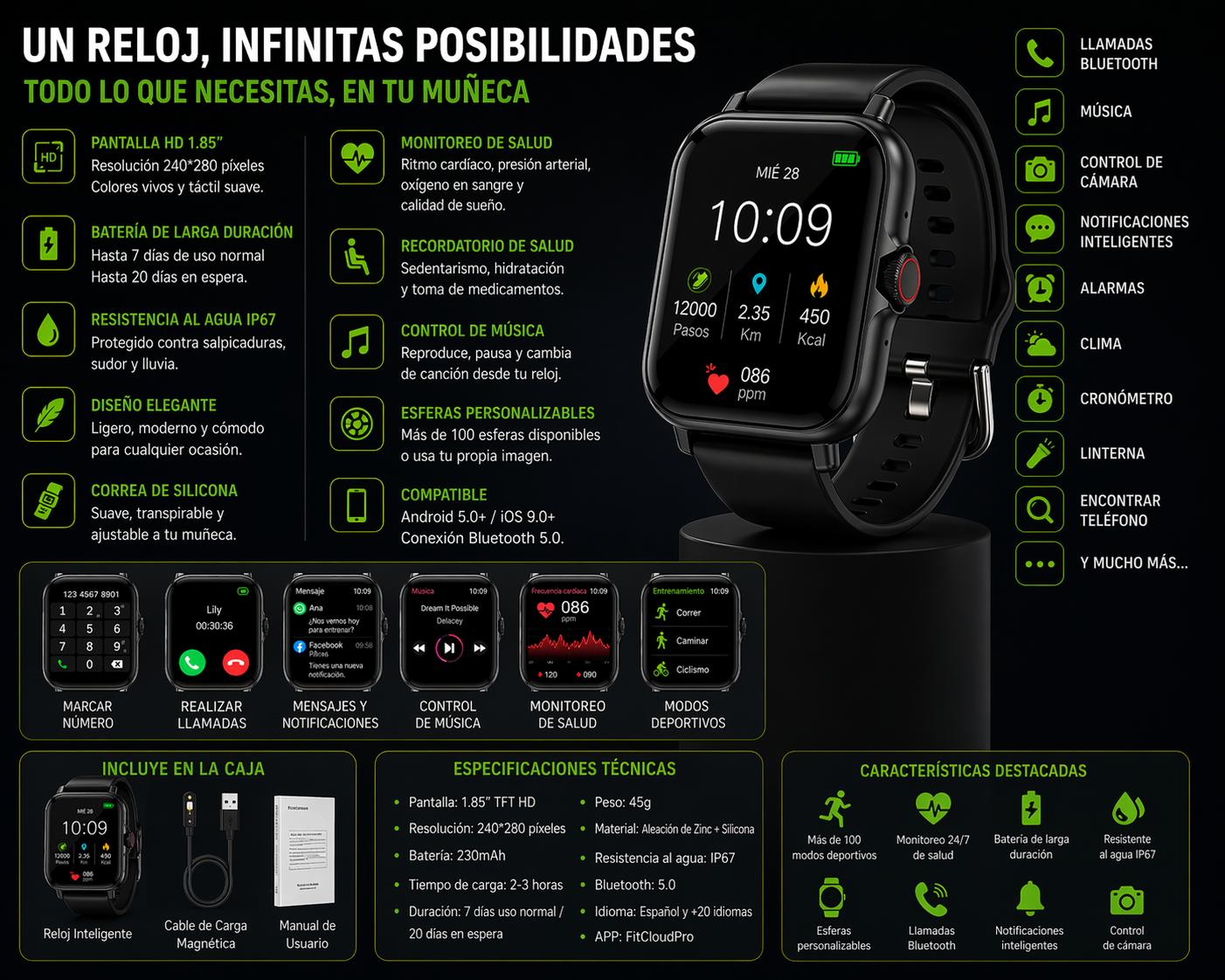 Smartwatch Deportivo/Pantalla HD/Llamadas